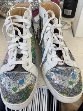 Christian Louboutin Graffiti Sequin High Sneakers Size 43